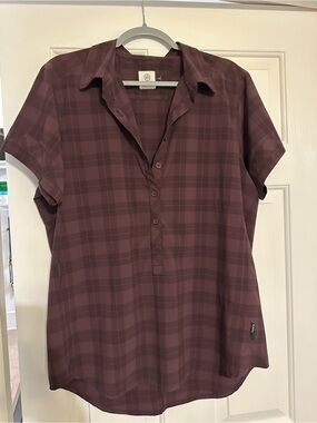 Flylow plaid button biking shirt quick dry purple women